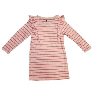 Tea Collection Size 5 Girls Pink Striped Ruffled Tunic Dress